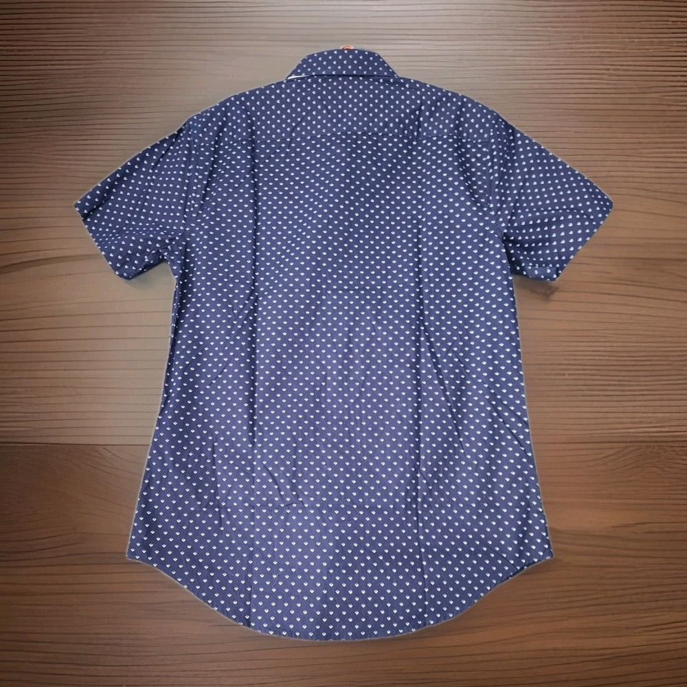 7 Diamonds Shirt Men L Navy Blue Short Sleeve Button Up All Over Print Made Well - Picture 5 of 11